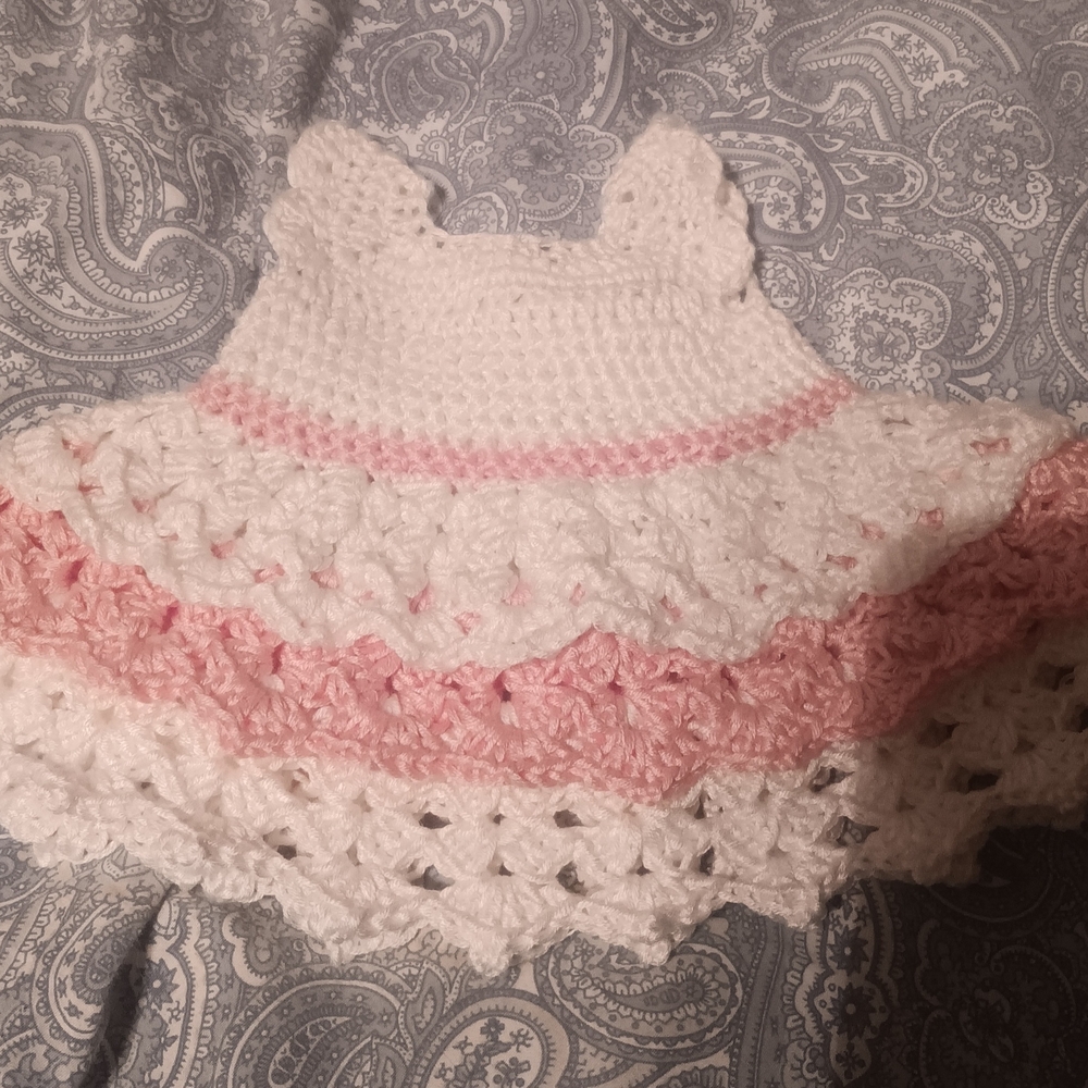 Handmade Pink and White Crochet Baby Bonnet